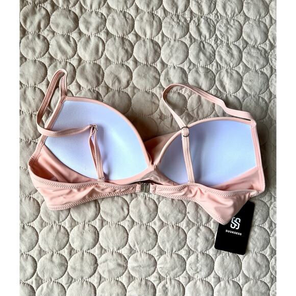 NWT Suuksess sz L Bikini Top Pushup Padded Blue Pink Swimsuit Top - Picture 4 of 9